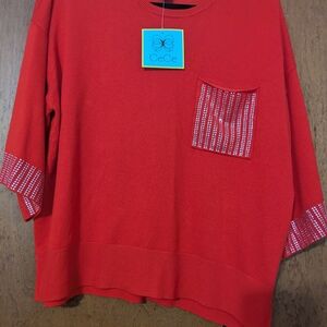 CeCe Red Sweater with Pocket Detail